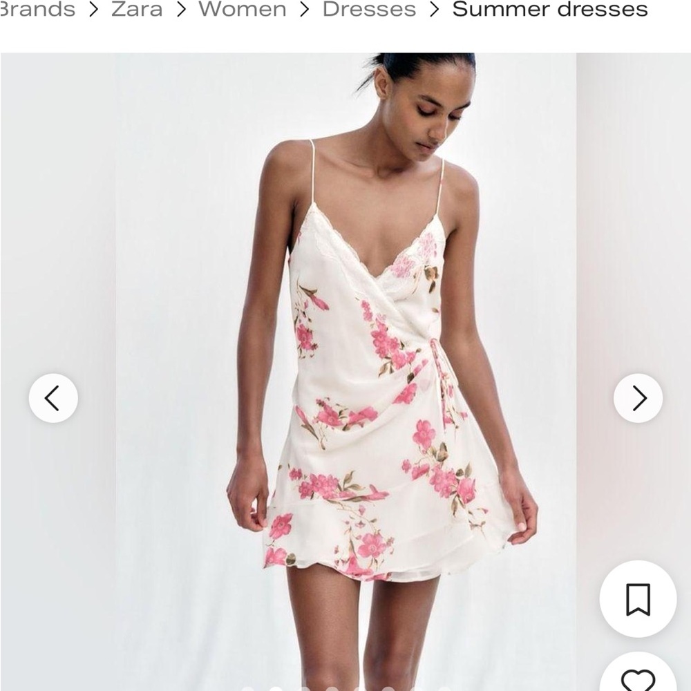 NWT Zara Cream Dress with lace Pink Floral Accents mini small